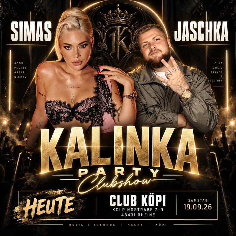 Kalinka Party Clubshow mit Simas & Jaschka im Club Köpi, Rheine, am 19.09.2026